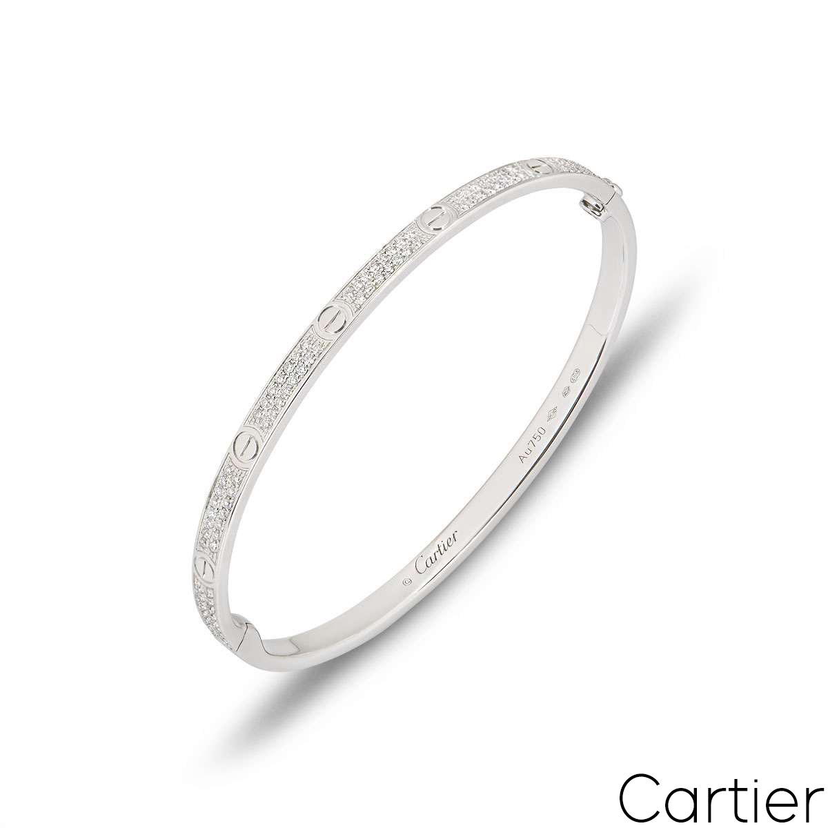 Cartier White Gold Pave Diamond SM Love Bracelet Size 17 N6710817